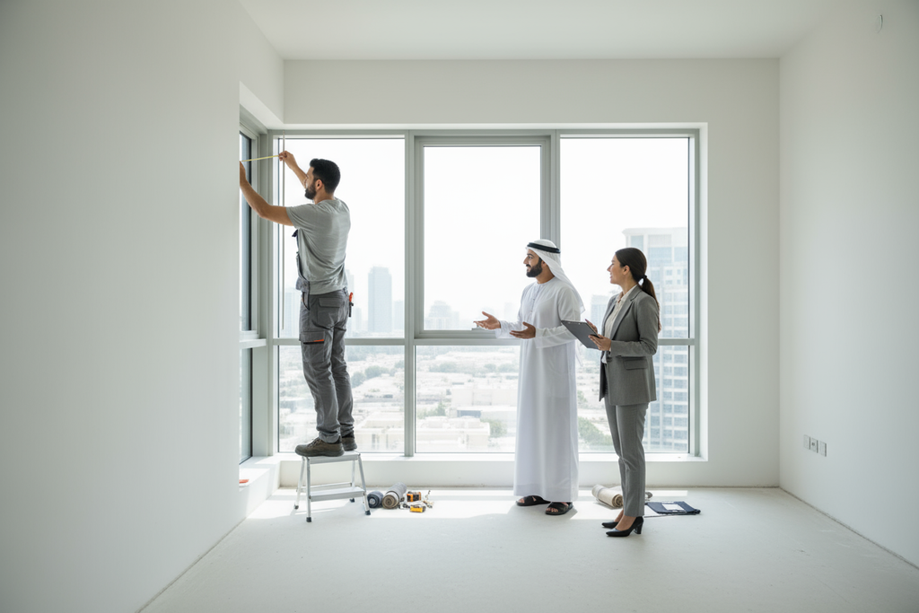 make it one craft man more real and include the one arabic local men as apartment owner and one manager of furnishing compney