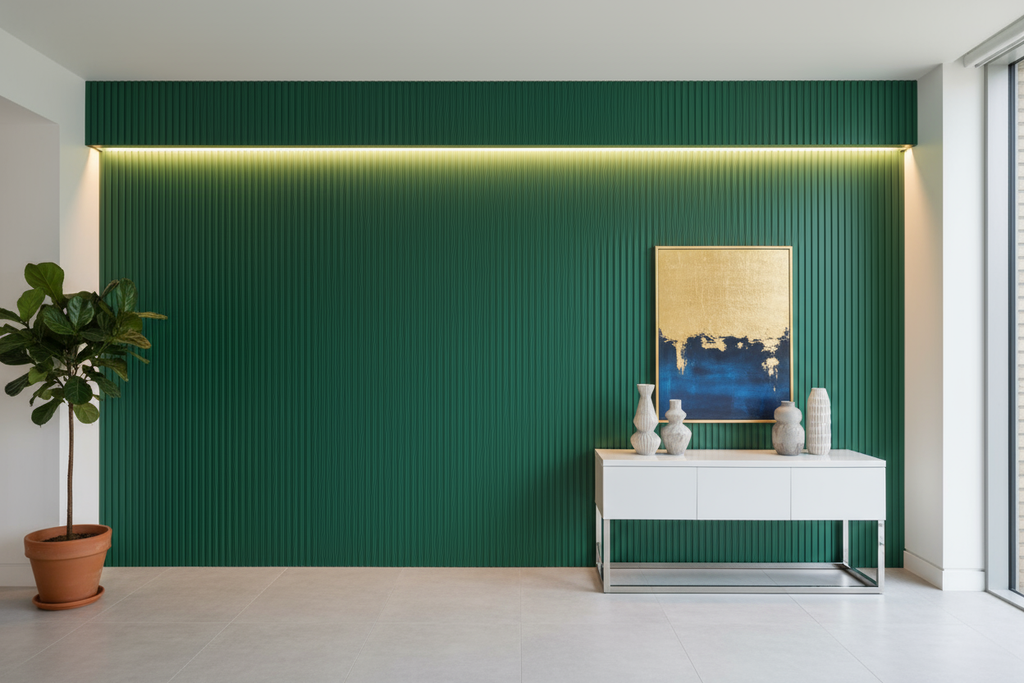 pvc wall panelling image with green colour latest trend